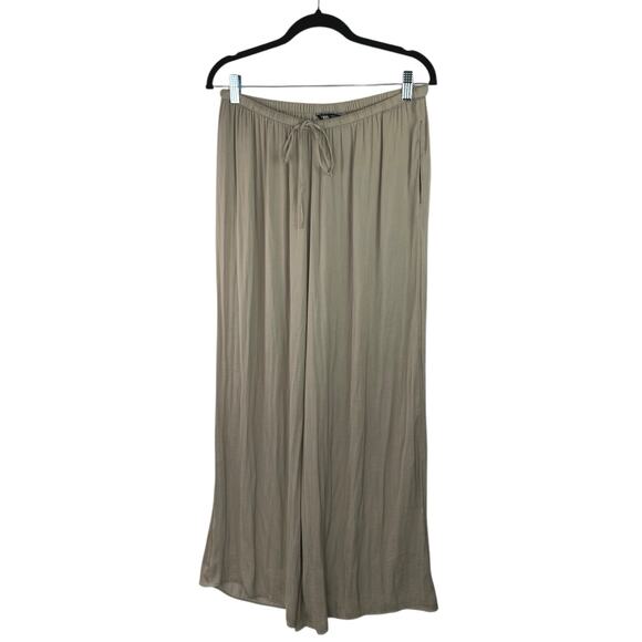 Zara Women's Beige Khaki High Waisted Drawstring Wide Leg Trousers Pants Size L - Picture 2 of 6